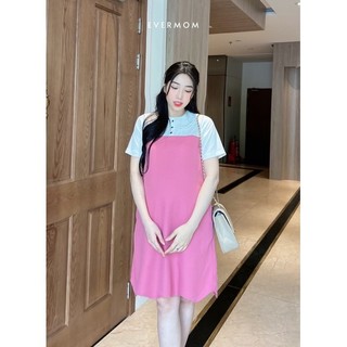 EVERMOM - Đầm form suông cổ trong phối nút ngọc