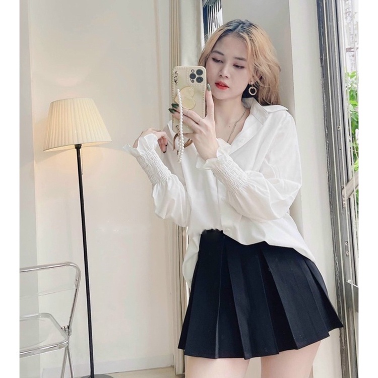 Áo sơ mi trắng nữ tay dài THỜI TRANG 3A form rộng giấu quần, sơ mi trắng nữ vải thô lụa Hàn bo chun tay mã 307