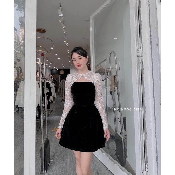 Váy nhung phối ren kèm tag đá QCCC loại 1