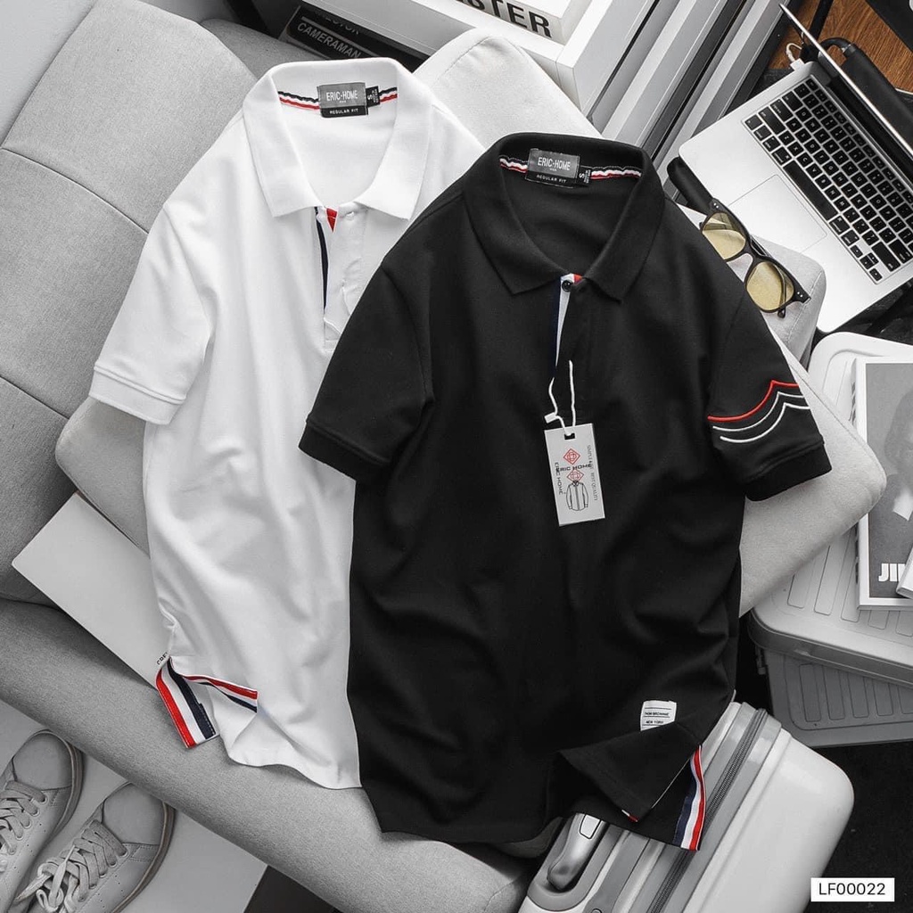 Áo polo nam cá mập chuẩn fom đẹp nét 2 màu cơ bản, áo thom cá mập