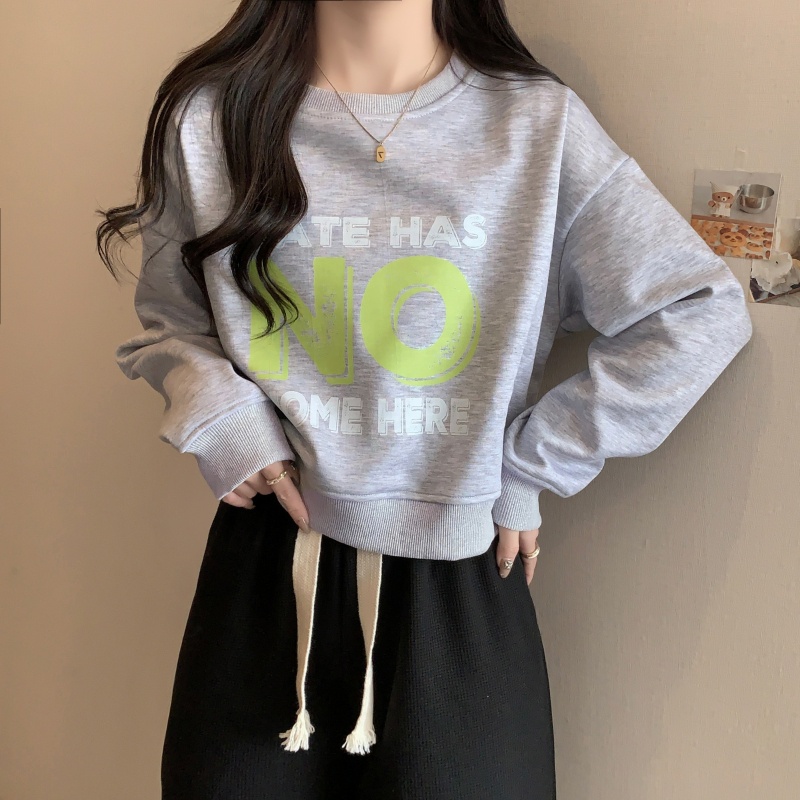 Áo Nỉ Nữ Dài Tay Cổ Tròn In Chữ Thời Trang Hàn