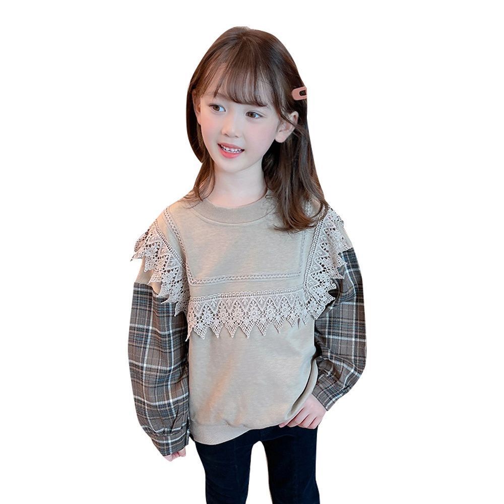 Áo Thun Tay Dài Giả Hai Lớp Phối Ren Thời Trang Xuân Thu Cho Bé Gái 3-15 Tuổi