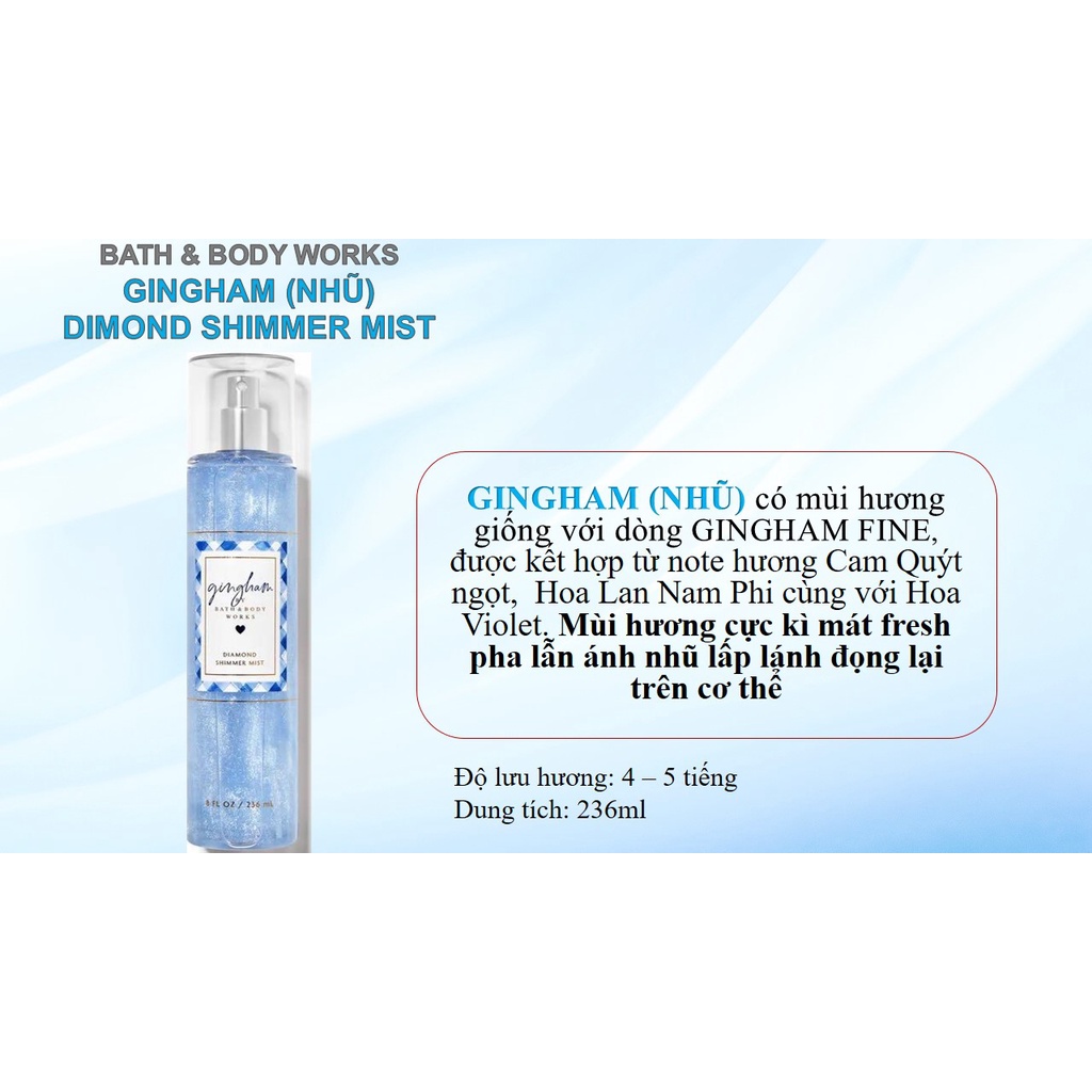 Xịt thơm Bodymist GIÁ RẺ GINGHAM  - Chiết 10ml