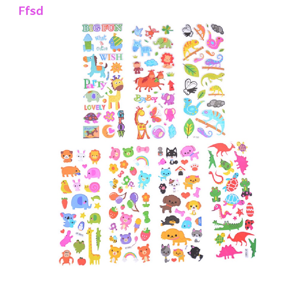 Bộ 6 Tấm Hình Dán Họa Tiết Động Vật Hoạt Hình Dễ Thương Dùng Làm Đồ Chơi Cho Bé