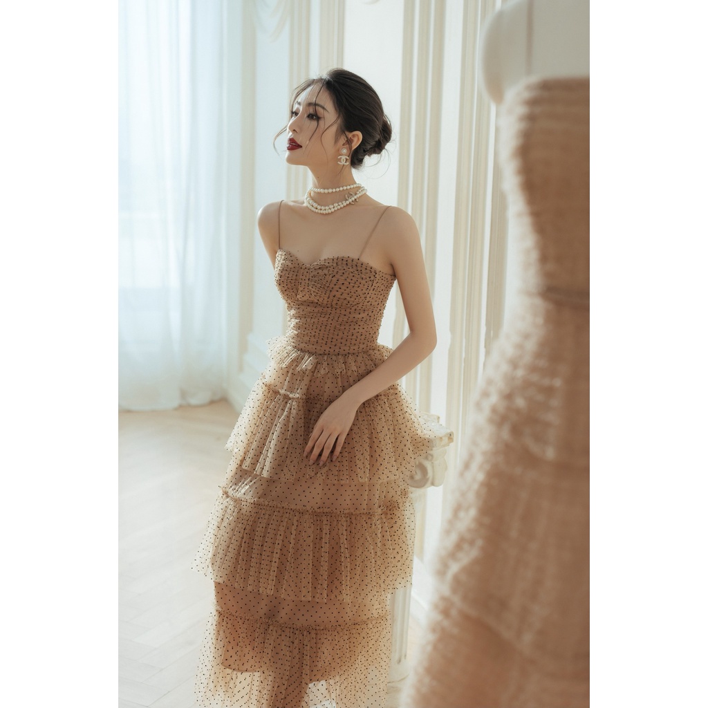 Đầm hai dây cúp ngực xếp tầng chấm bi dự tiệc HUONG BOUTIQUE - HBLOVE361