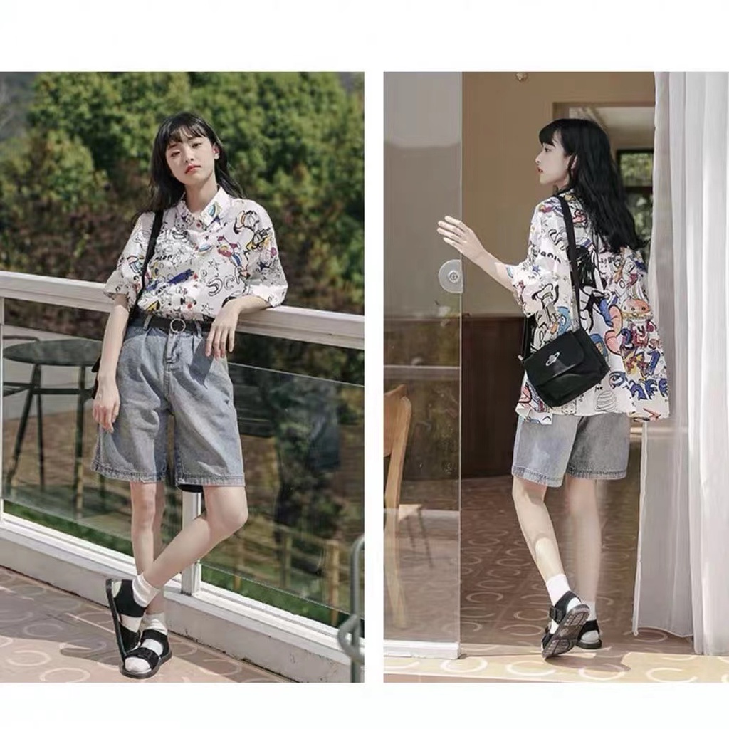 Áo Sơ Mi Chiffon Tay Ngắn In Họa Tiết Hoạt Hình Doraemon Phong Cách Hong Kong Thời Trang Cho Cặp Đôi