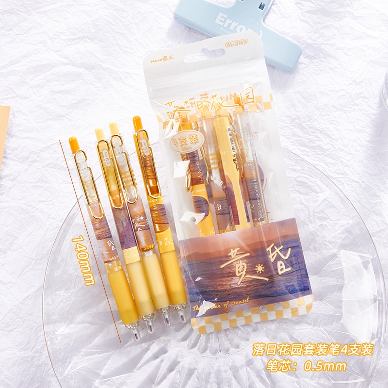 Set 4 Bút Bi Mực Đen Nhanh Khô Phong Cách Nhật Bản