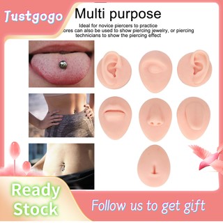 Justgogo Silicone Piercing Body Model Soft Ear Mouth Nose Eye Tongue Navel with Display Rack for Practice