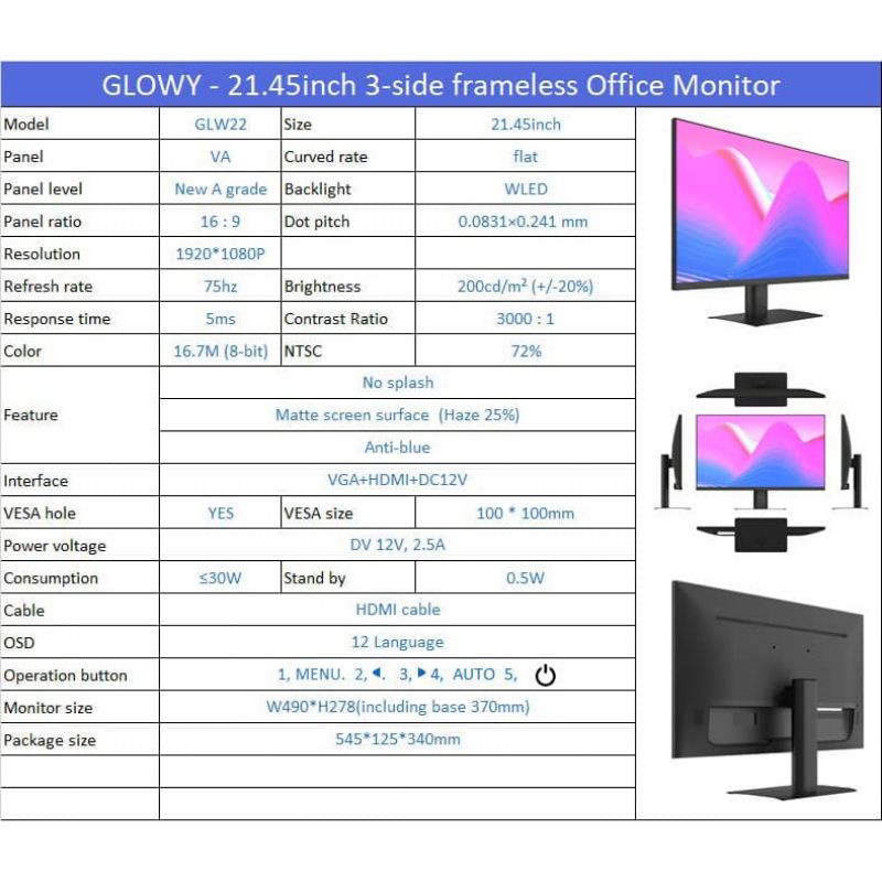 Màn Hình Máy Tính Phẳng LCD GL 22 Inch Siêu Nét New 100% - Chính Hãng - Bảo hành 24 tháng tại TT Bảo Hành AiPro Store