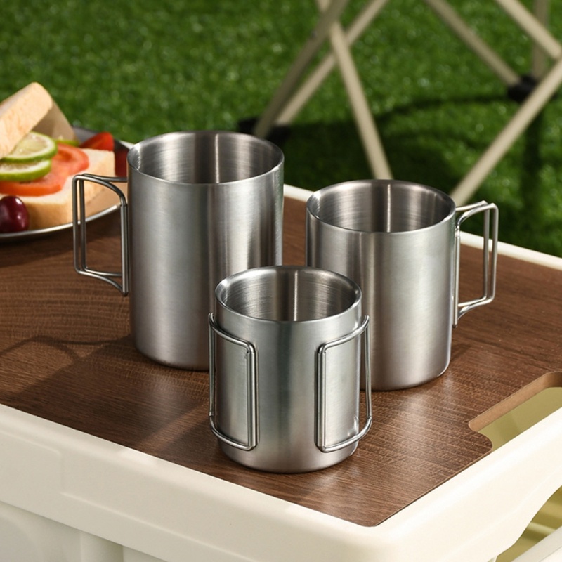 Cốc Uống Cà Phê Bằng Thép Không Gỉ Có Tay Cầm Có Thể Gấp Gọn Tiện Dụng Mang Theo Du Lịch Dã Ngoại
