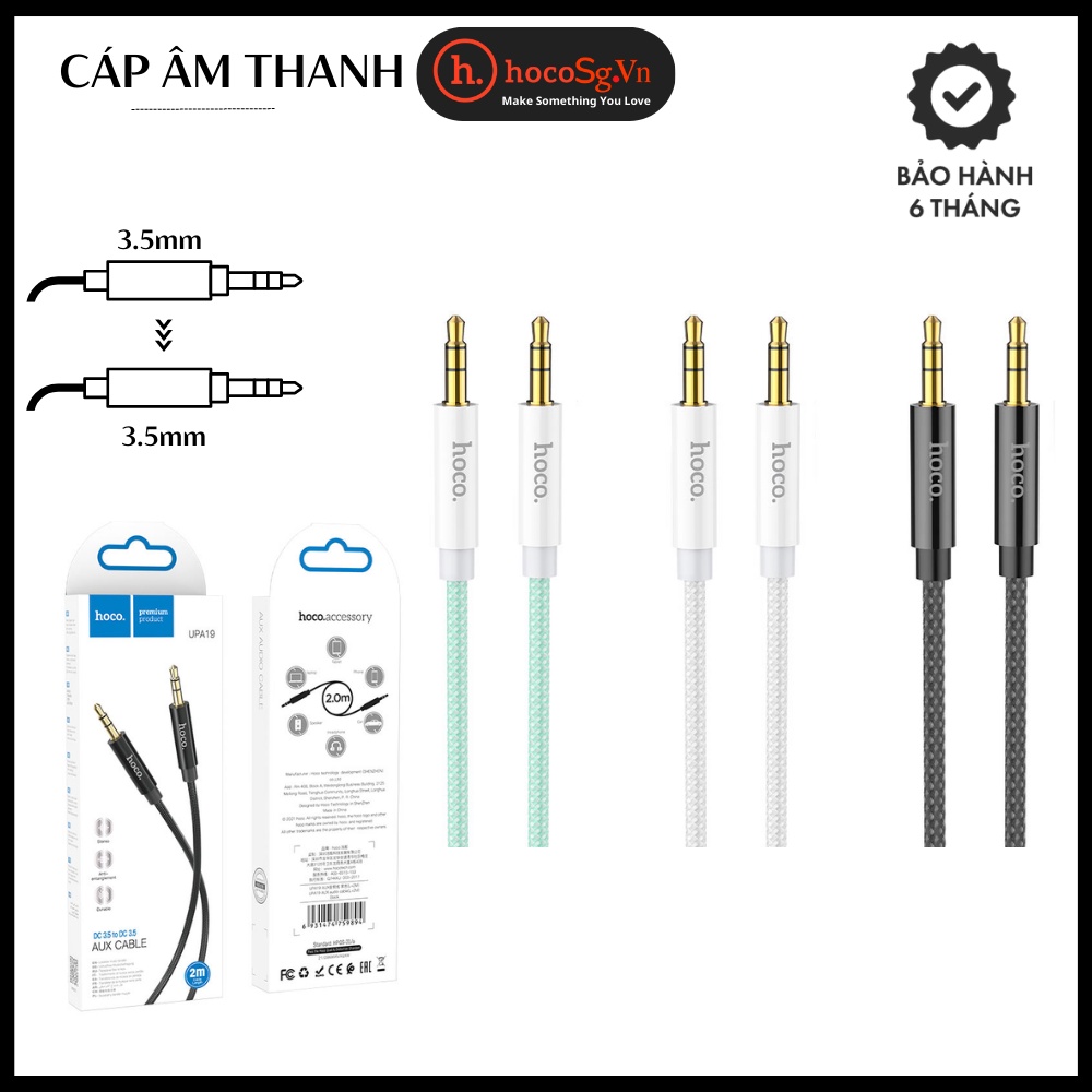 CÁP CHUYỂN ÂM THANH HOCO. UPA19 CHUYỂN 2 ĐẦU 3.5mm THÍCH HỢP CHO CÁC DÒNG MÁY CÓ JACK CẮM 3.5mm