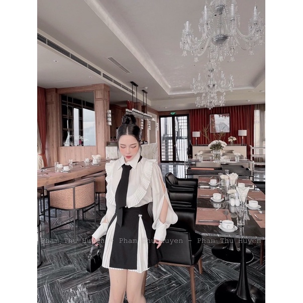 set áo sơ mi chân váy phối