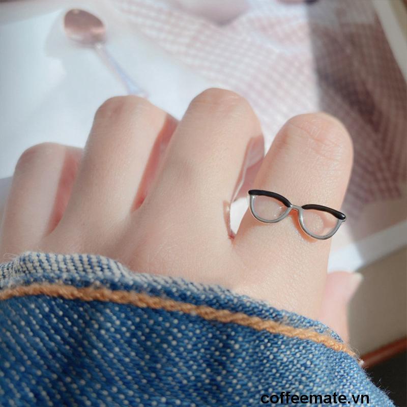 【coffeemate】⚡ Nhẫn Đeo Tay Mặt Hình Mắt Kính Dễ Thương Thời Trang Nhật Hàn
