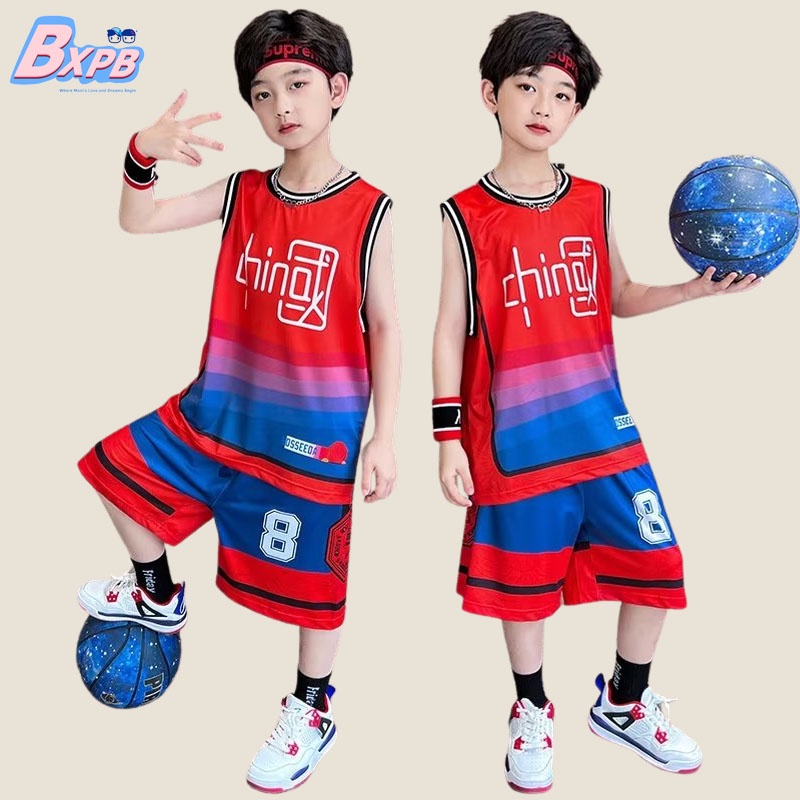 Set đồ thể thao BXPB áo sát nách và quần short phối lưới thoáng khí thoải mái thời trang mùa hè mới cho bé 3-15 tuổi