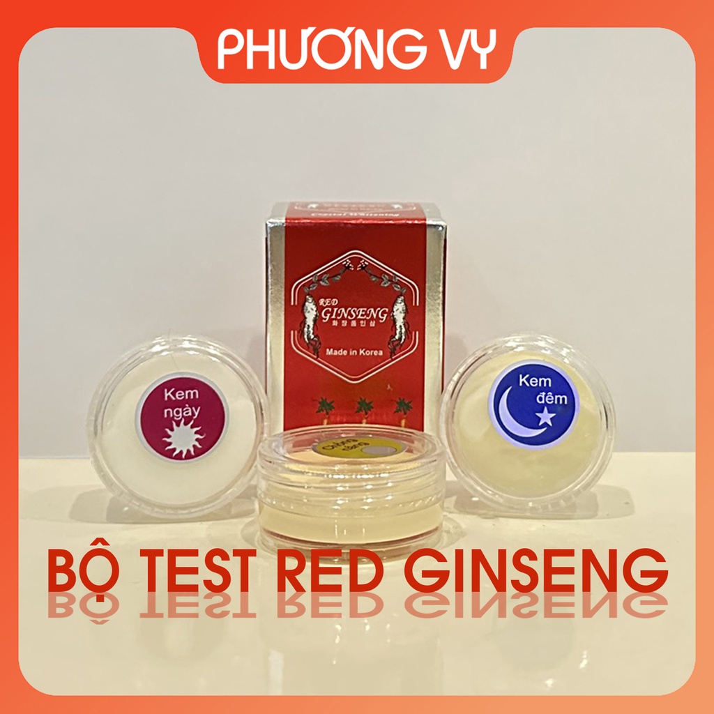 Bộ test Red Ginseng, mỹ phẩm làm mờ nám tàn nhang và dưỡng trắng da nhân sâm Hàn Quốc.