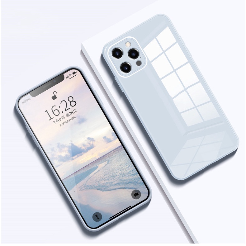 Ốp Điện Thoại Mặt Kính Cường Lực Viền Silicon Cho IPhone 6 6S 6S Plus 7 8 8plus Sự Bảo Vệ