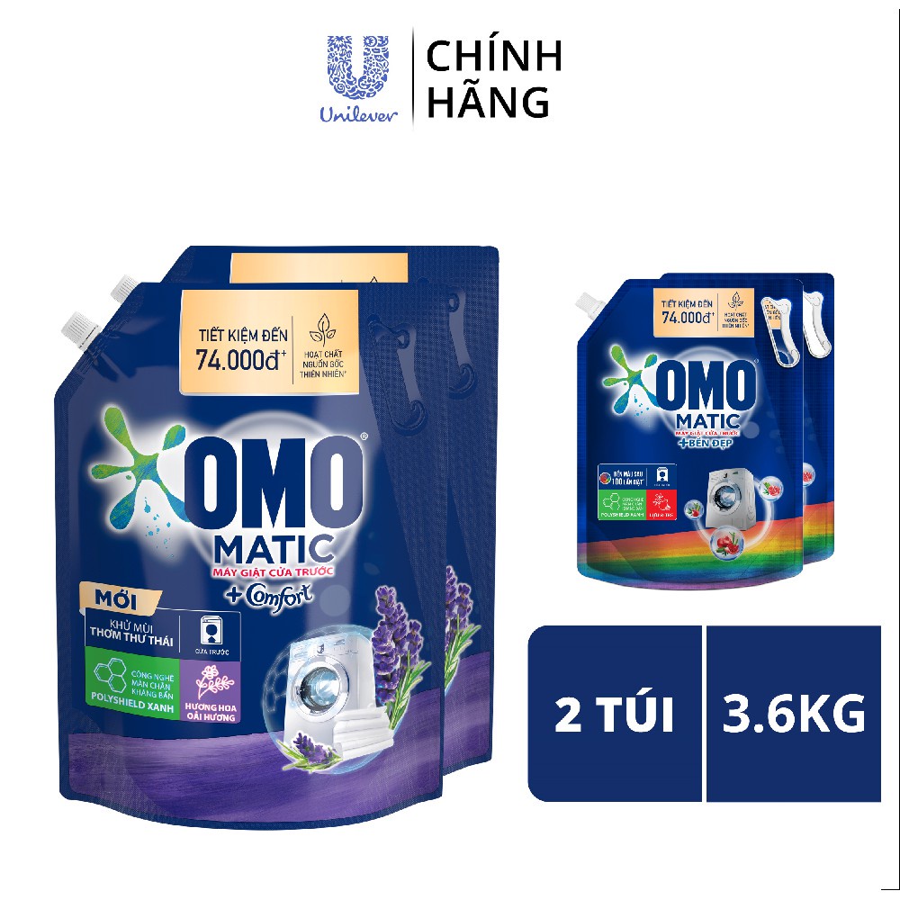 Nước giặt Omo Matic cửa trước Comfort Lavender 3.6kg/cửa trên khử mùi 3.9kg/cửa trên hoa hồng 3.6kg