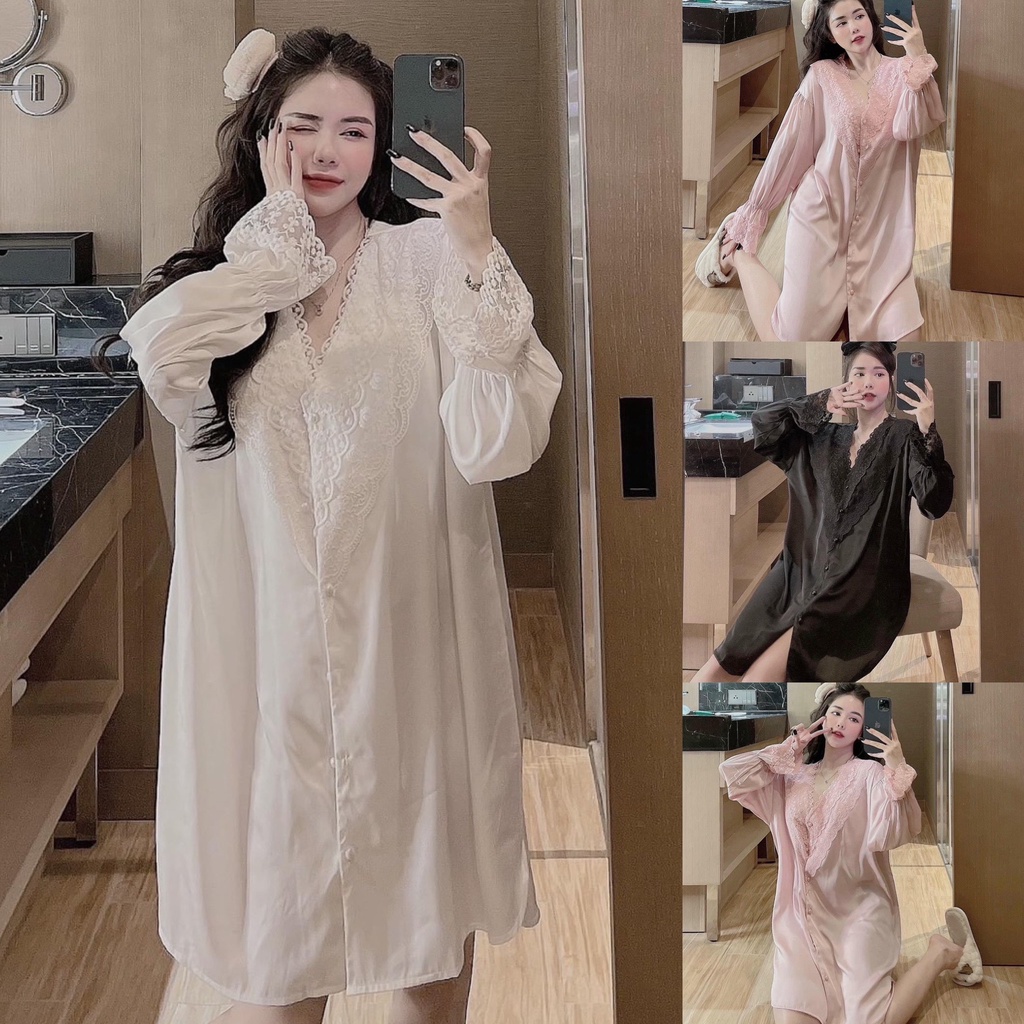 Váy ngủ lụa, váy ngủ tiểu thư, chất liệu lụa mềm mịn, thoáng mát