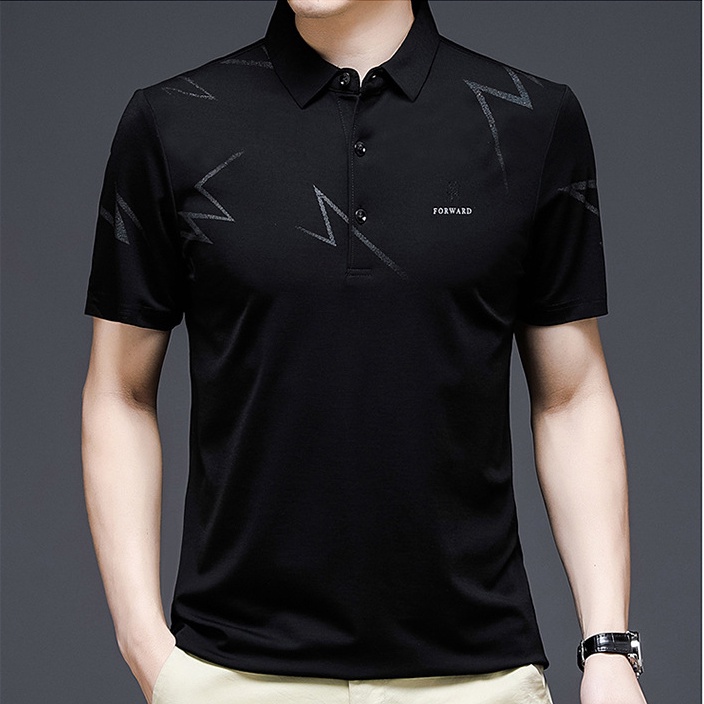 Áo Thun POLO Tay Ngắn Bằng Lụa Lạnh Mỏng Thoáng Khí In Chữ Phong Cách Đơn Giản Thời Trang Công Sở Cho Nam