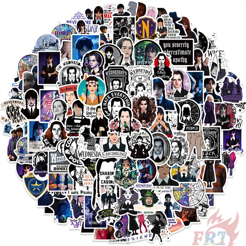 Set 120 / 120 Món Đồ Chơi Chất Lượng Cao ❉ Nhãn Dán Dòng Addams Thứ Tư ❉ Miếng Dán Đề Can Chống Thấm Nước Vẽ Nguệch Ng