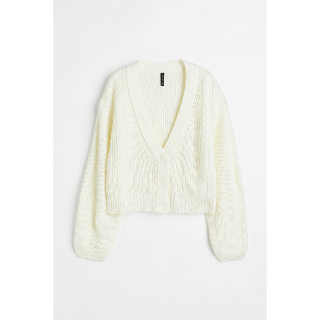 H&M Đức - Áo khoác cardigan len dày tay phồng vặn thừng nút trắng nâu tím sale auth cao cấp chính hãng có sẵn 1080845002