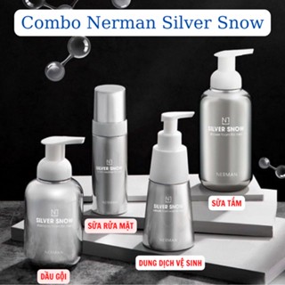 Combo Nerman Silver Snow Nano Bạc tạo bọt dầu gội 350ml, sữa rửa mặt 150ml, sữa tắm 500ml, dung dịch vệ sinh 200ml