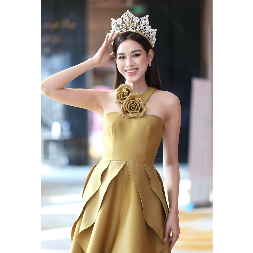 Đầm váy midi dự tiệc lượn sóng đính hoa