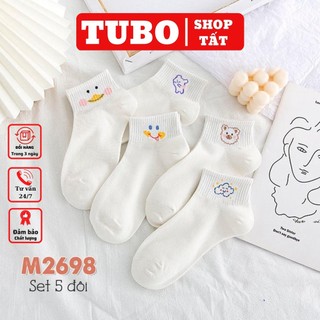 Tất nữ cổ ngắn chất liệu cotton co giãn bốn chiều, set vớ tất kiểu dáng dễ thương