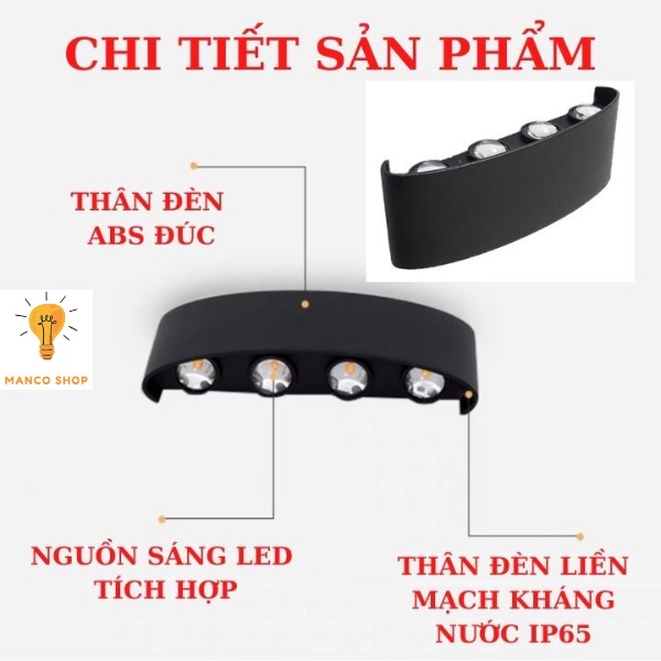Đèn hắt tường 2 đầu trang trí gắn treo tường cầu thang ban công 2 4 6 8 10 tia kháng nước ip 65 Manco | BigBuy360 - bigbuy360.vn
