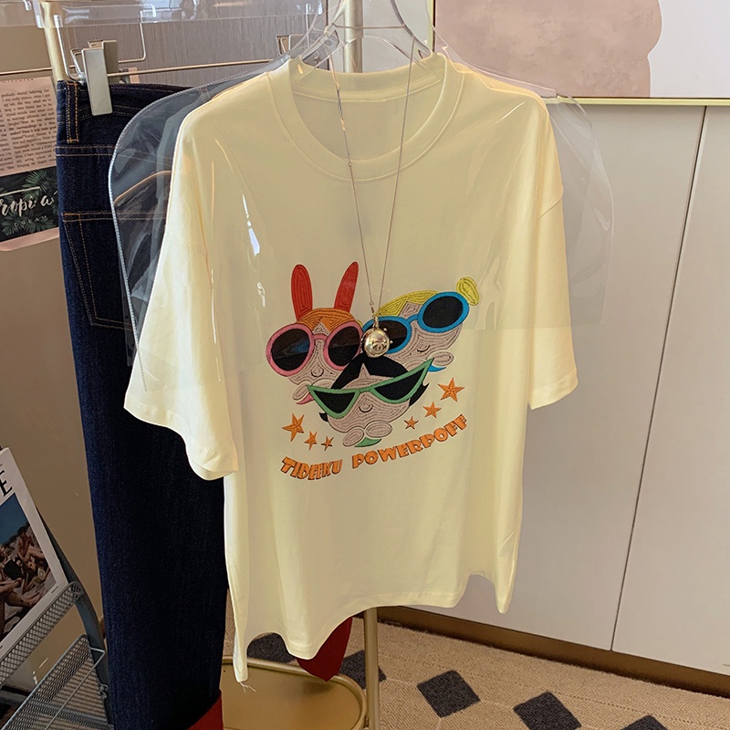 NRVP Áo Thun 100% Cotton Tay Ngắn Dáng Suông In Họa Tiết Hoạt Hình Phong Cách Hàn Quốc Thời Trang Unisex Size 5XL