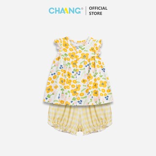 Bộ quần áo cộc cúc giữa bé gái Spring daisy vàng Chaang