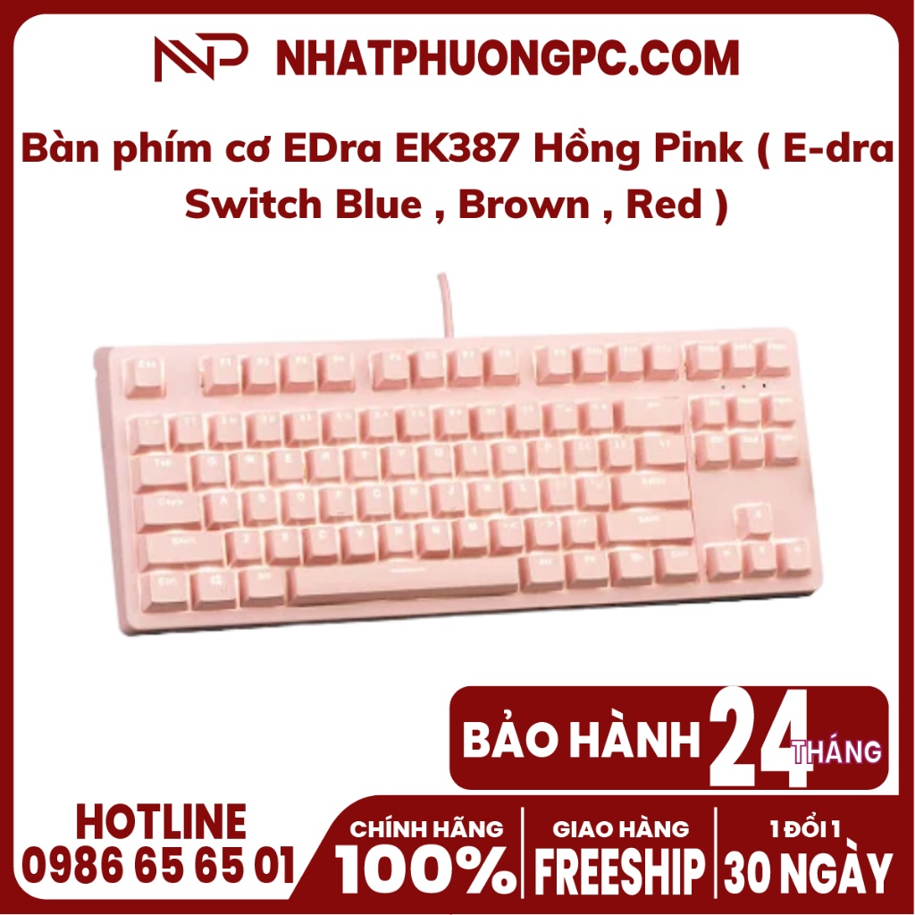 Bàn phím cơ EDra EK387 Hồng Pink ( E-dra Switch Blue , Brown , Red )
