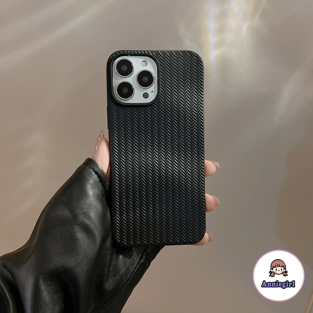 Ốp Điện Thoại Da Giả Mềm Vân Lụa Màu Đen / Be Chống Dấu Vân Tay Cho IPhone 14 13 11 12 Pro Max
