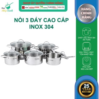Bộ nồi inox 304 bếp từ cao cấp FIVESTAR Plus quai oval kiểu Silit 5 món nắp kính