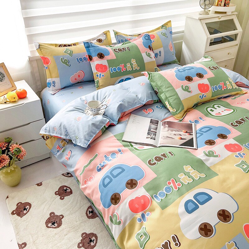 Bộ 4 Món Chăn Ga Gối Poly Cotton 3D Nhập Khẩu - Drap Cotton Tông Vàng Tươi