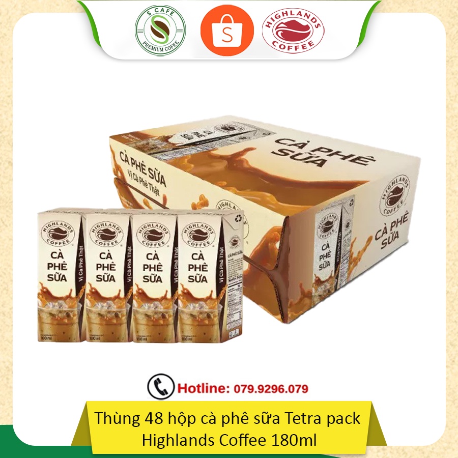 [Hỏa Tốc HCM] Thùng 48 hộp Cà phê Sữa Tetra Pack Highlands coffee 180ml