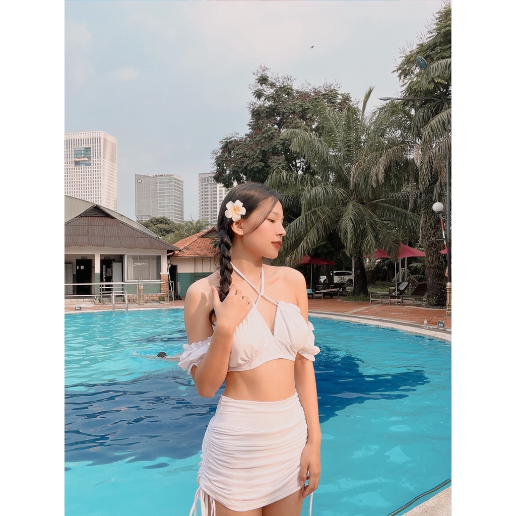 BIKINI TAY BỒNG PHỒNG PHỐI VÁY DÂY RÚT SEXY CAO CẤP - Aster - TAPI - 001