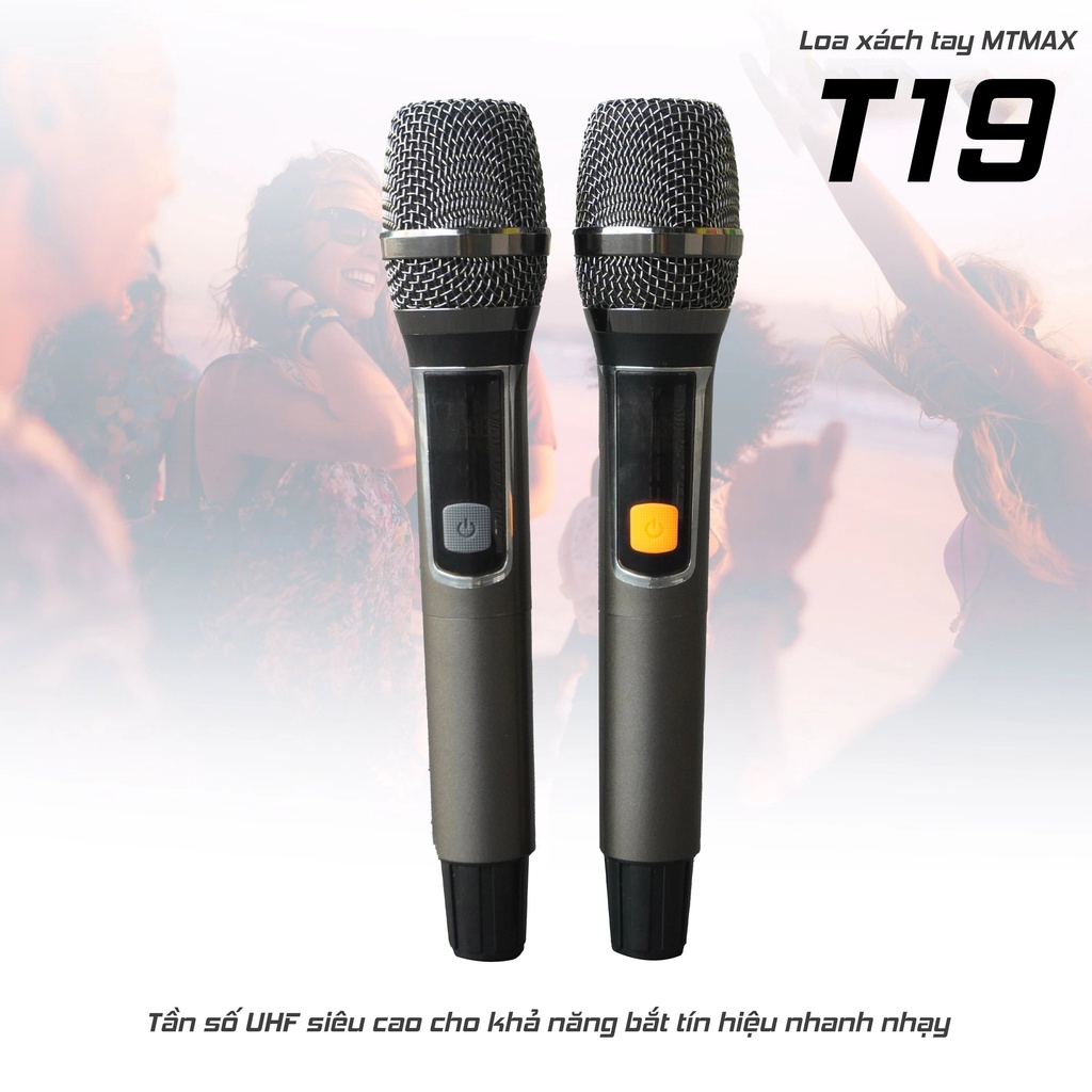 Loa kéo xách tay T19 tặng kèm 2 micro không dây UHF bass 25 âm siêu trầm. Có thể dễ dàng kết nối Bluetooth, USB, thẻ SD