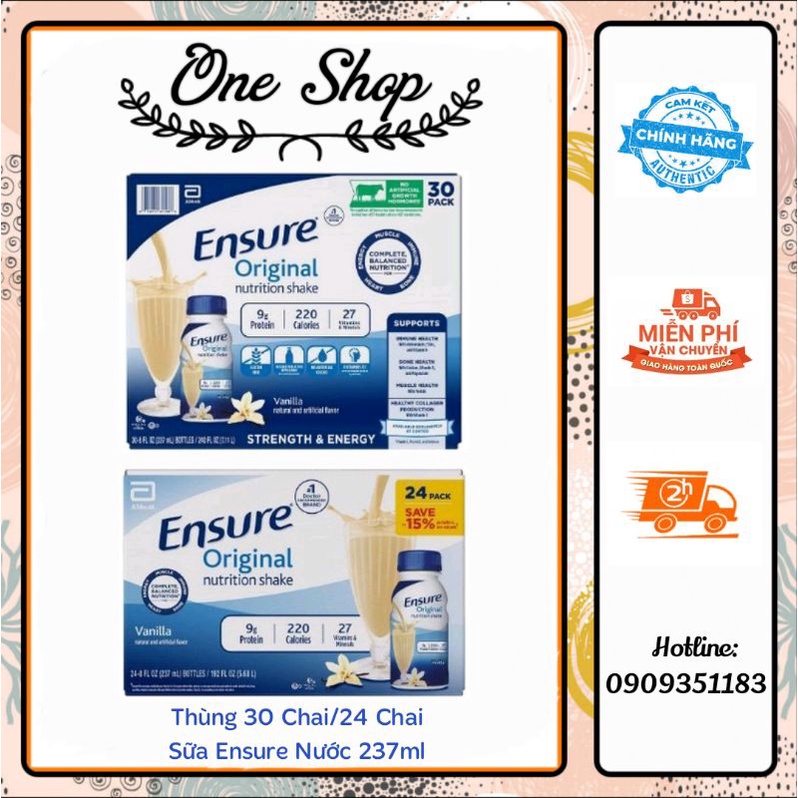 Thùng 30 chai sữa Ensure nước Original Nutrition Shake hương vanilla  siêu ngon của Mỹ