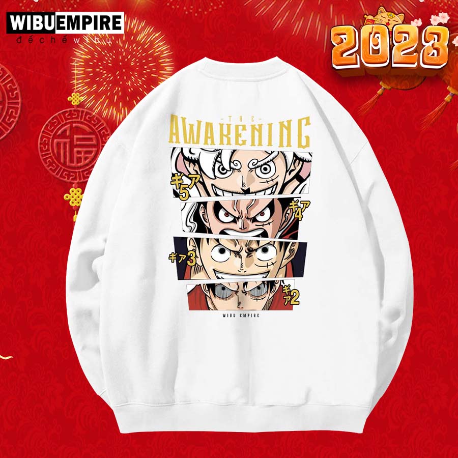 WIBU EMPIRE | Áo Sweater Form Rộng Monkey D Luffy "Sự Thức Tỉnh Gear 5"  | Anime Onepiece - Áo Sweater Nỉ Bông Unisex