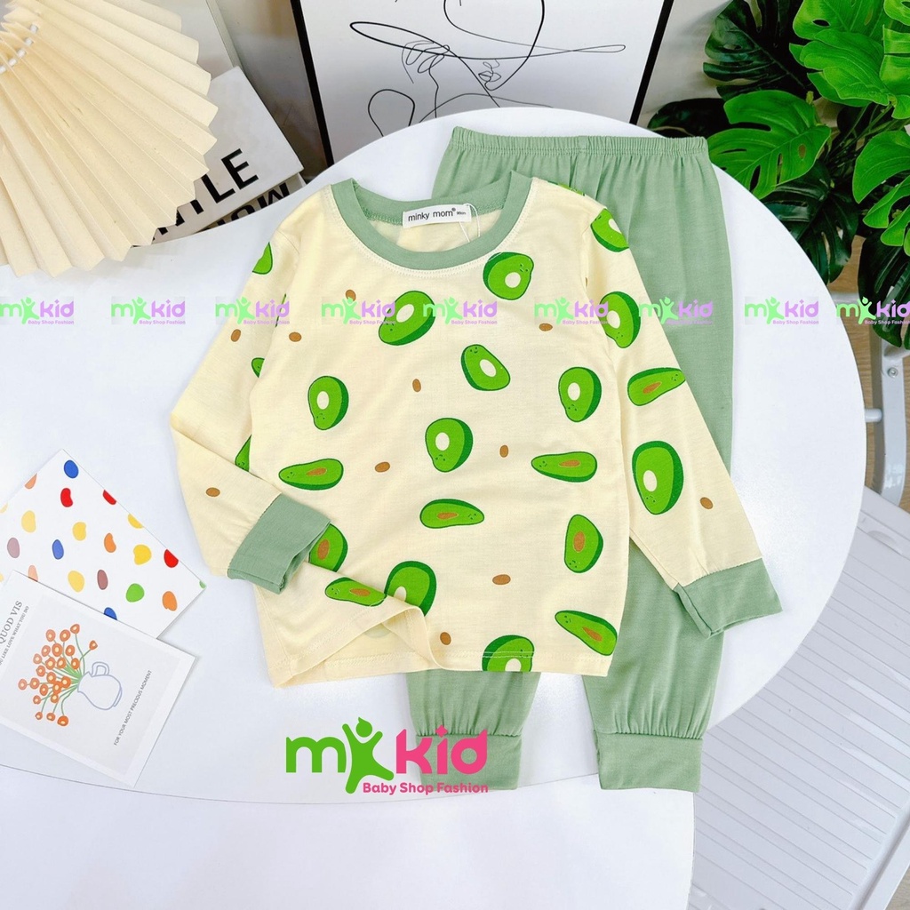 Đồ Bộ Dài Tay Bé Trai, Bé Gái MK KID Với Họa Tiết Trái Cây Dễ Thương, Bộ Thun Lạnh Mặc Nhà Cho Bé 8-26kg