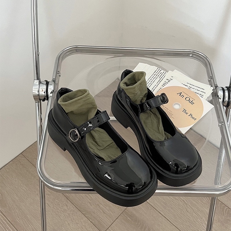 Giày nữ đế 3p, giày búp bê 2 màu trắng đen, giày lolita quai ngang xinh xắn