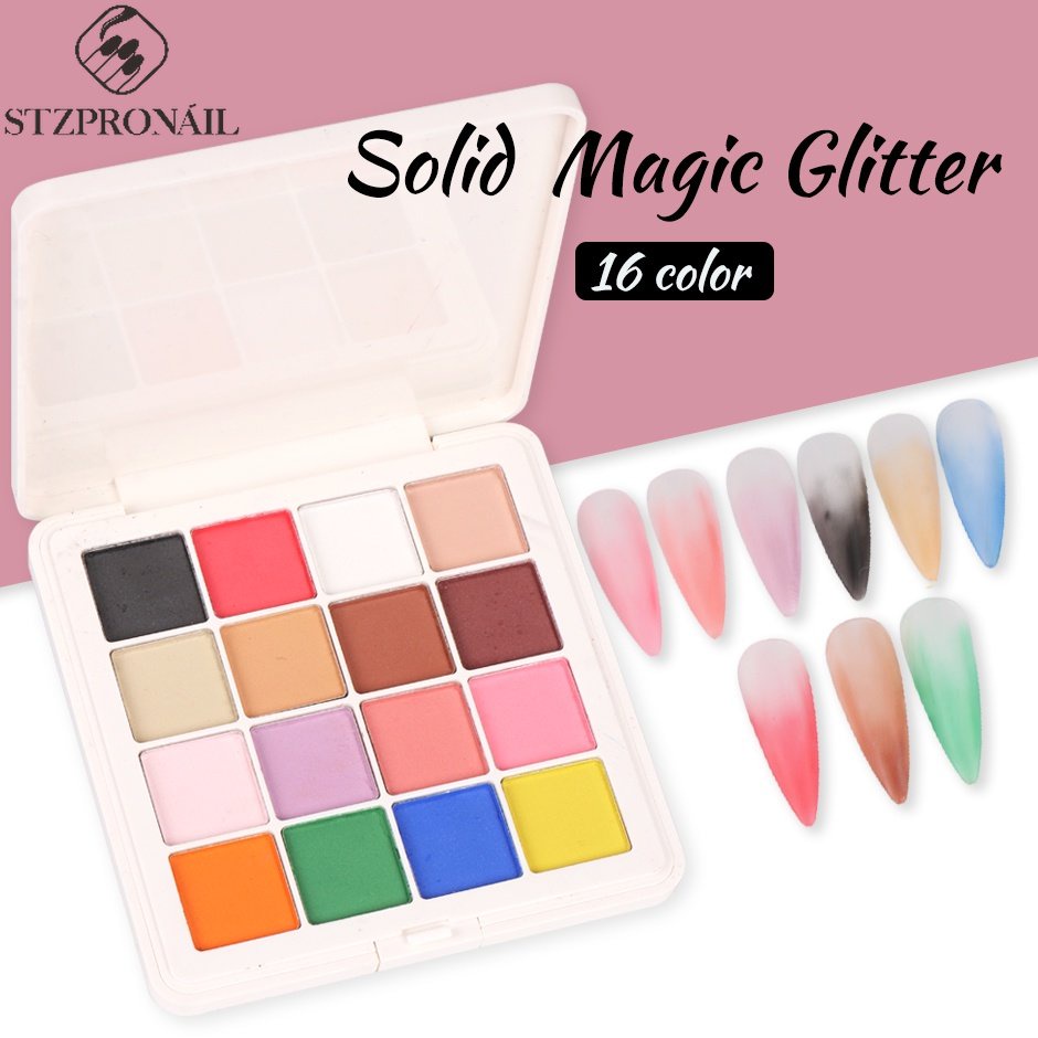 Bột tráng gương STZPRONAIL màu gradient 16 màu trơn dùng trang trí móng tay tiện dụng