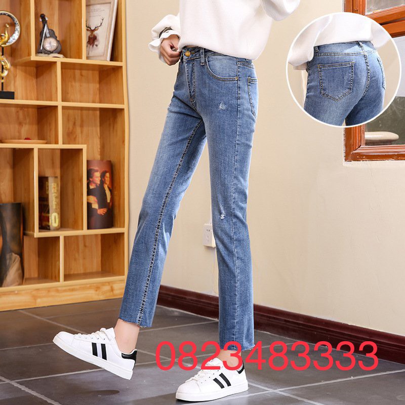 Quần jean nữ ống đứng dáng lửng co giãn cao cấp Hàn Quốc ,quần bò nữ ống ngắn suông có co giãn