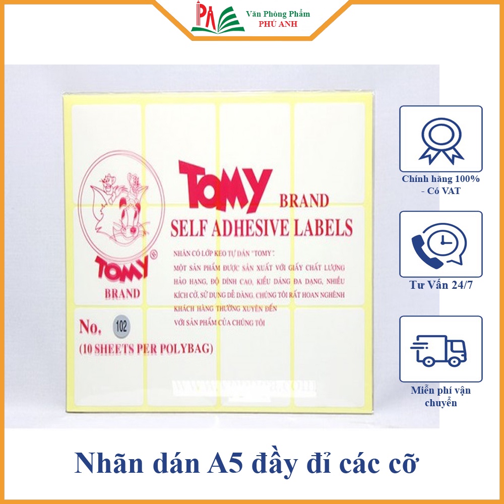 Nhãn Dán Decal Tomy,Nhãn dán TOMY khổ A5 đủ size (1 xấp)