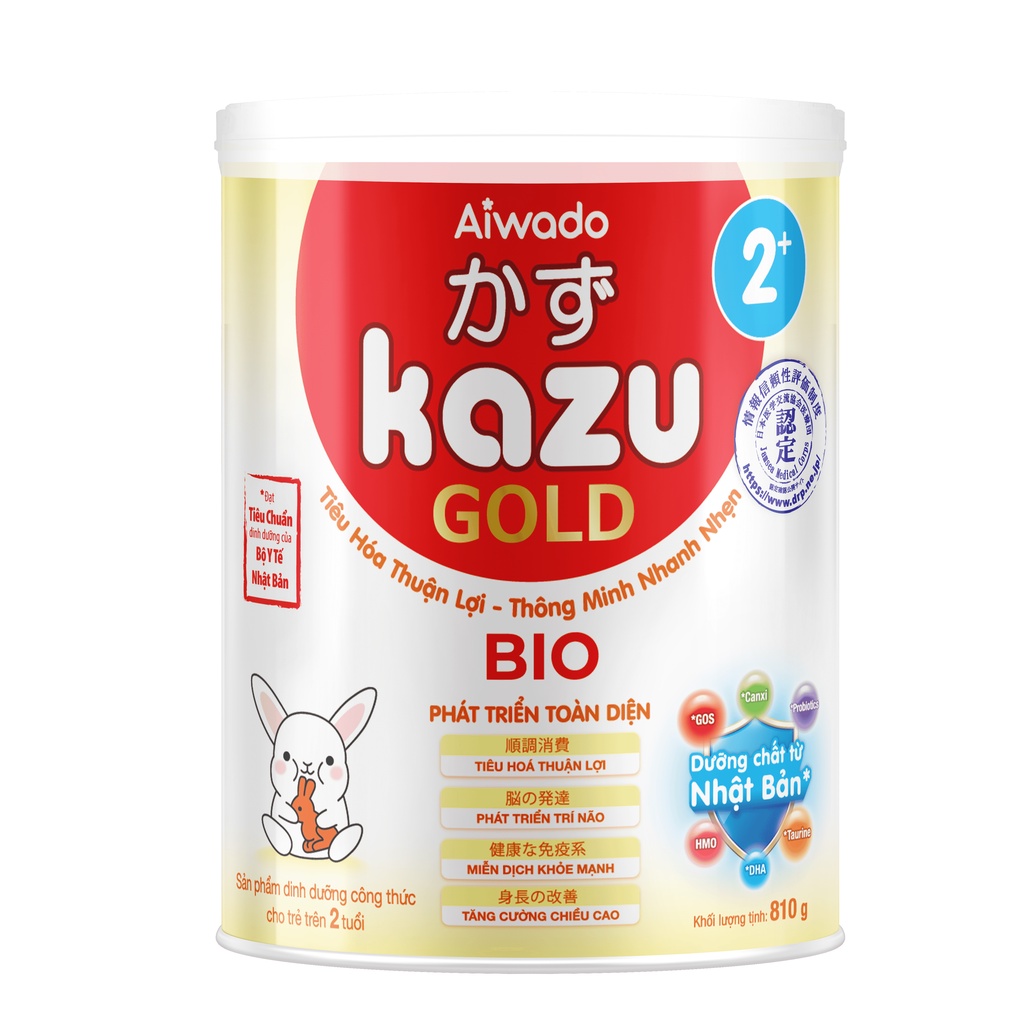 Sữa bột Aiwado KAZU BIO GOLD 810g 2+ (trên 24 tháng) - SỮA MÁT TIÊU HOÁ