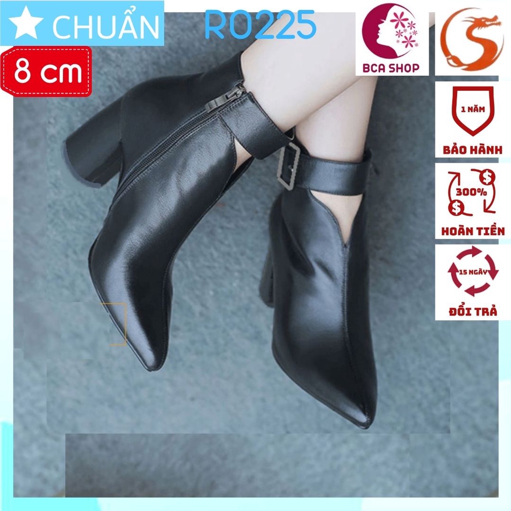 Giày bốt nữ cổ thấp 8p RO225 ROSATA tại BCASHOP da lì kết hợp xẻ tim và vòng sành điệu, đẳng cấp và độc lạ