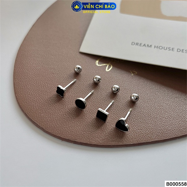 Bông tai chốt vặn nhiều hình dáng đen nhỏ chất liệu bạc Thái 925 thời trang phụ kiện trang sức nữ Viễn Chí Bảo B000558
