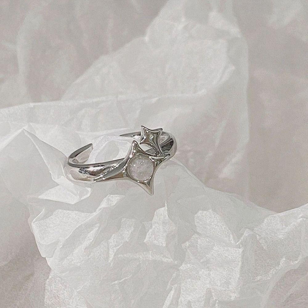 LOMBARD Nhẫn Hở Đính Đá Mặt Trăng Ngôi Sao Phong Cách Hàn Quốc Cho Nữ