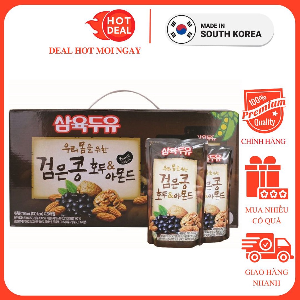Thùng 20 Túi Sữa Hạt Sahmyook Sữa Đậu Đen, Óc Chó Và Hạnh Nhân 195ml/Túi - Sữa Hạt Nhập Khẩu Hàn Quốc